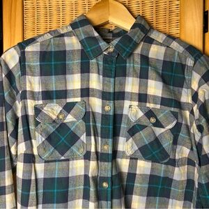 Eddie Bauer Women’s Cotton Plaid Shirt - Blue, Green, and Yellow